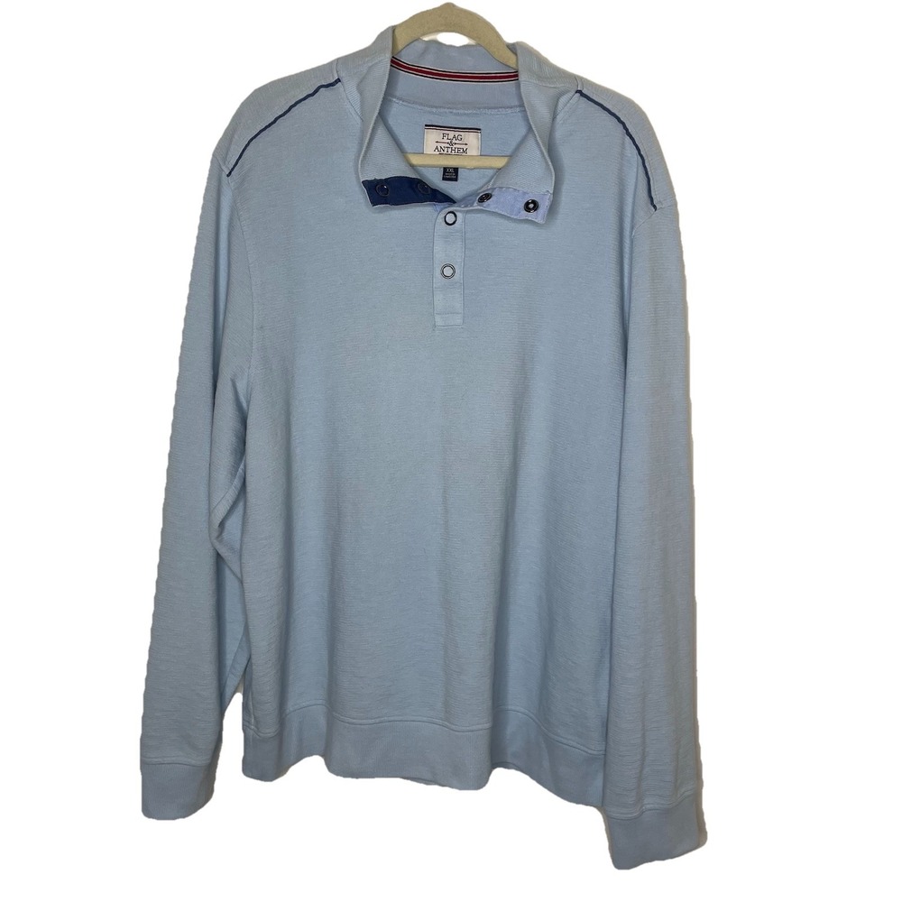 Flag & Anthem Sweater Men's Sz XXL Light Blue 1/4 Snap Knit Pullover Cotton